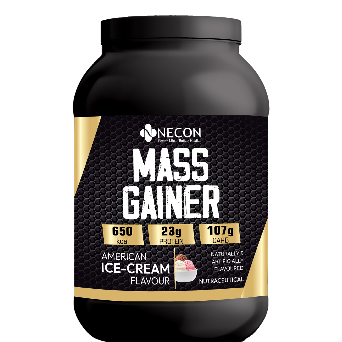 Necon Mass High Protein High Calorie Weight Gainer Powder Flavor American Ice-Cream -1 kg with Vitamins and Minerals, Vegetarian