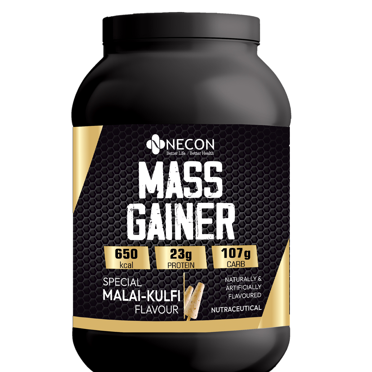 Necon Mass High Protein High Calorie Weight Gainer Powder Flovour Special Malai-Kulfi-1 kg with Vitamins and Minerals, Vegetarian