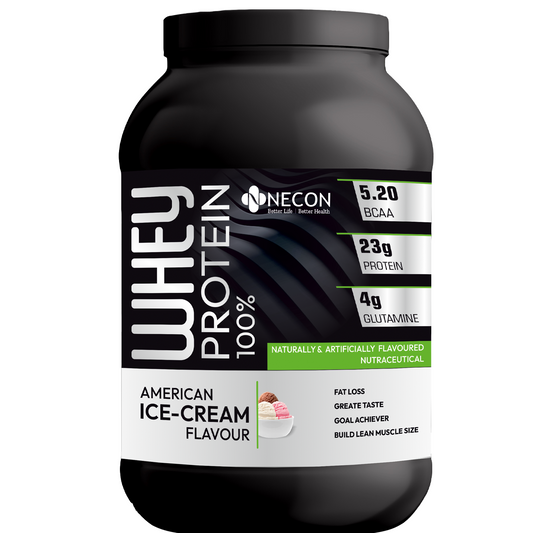 Necon Whey Protein Powder Flovour American Ice-Cream, 23g Protein, 5.20g BCAA, 4g, Glutamine 0.99 kg.