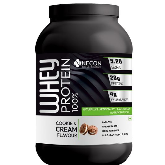 Necon Whey Protein Powder Flovour Cooki & Cream, 23g Protein, 5.20g BCAA, 4g, Glutamine 0.99 kg.